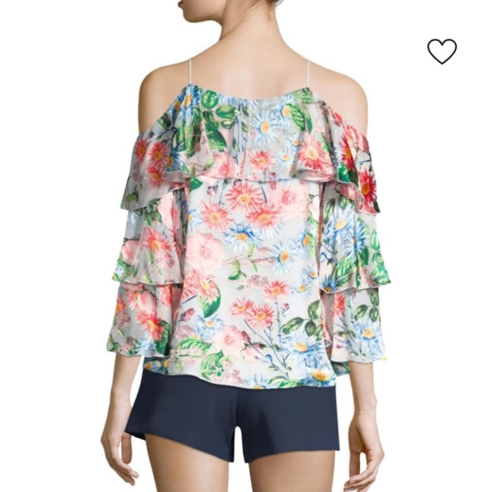 ALICE+OLIVIA MARYLEE SILK BLEND FLORAL OFF THE SHOULDER SEXY FEMININE BLOUSE - Picture 3 of 14